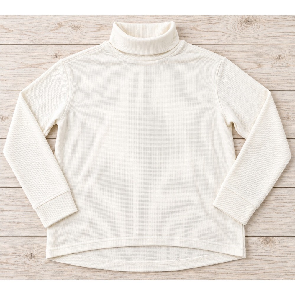 Lands' End Waffle Knit Turtleneck Top Ivory Thermal Layering Basic Thermal L